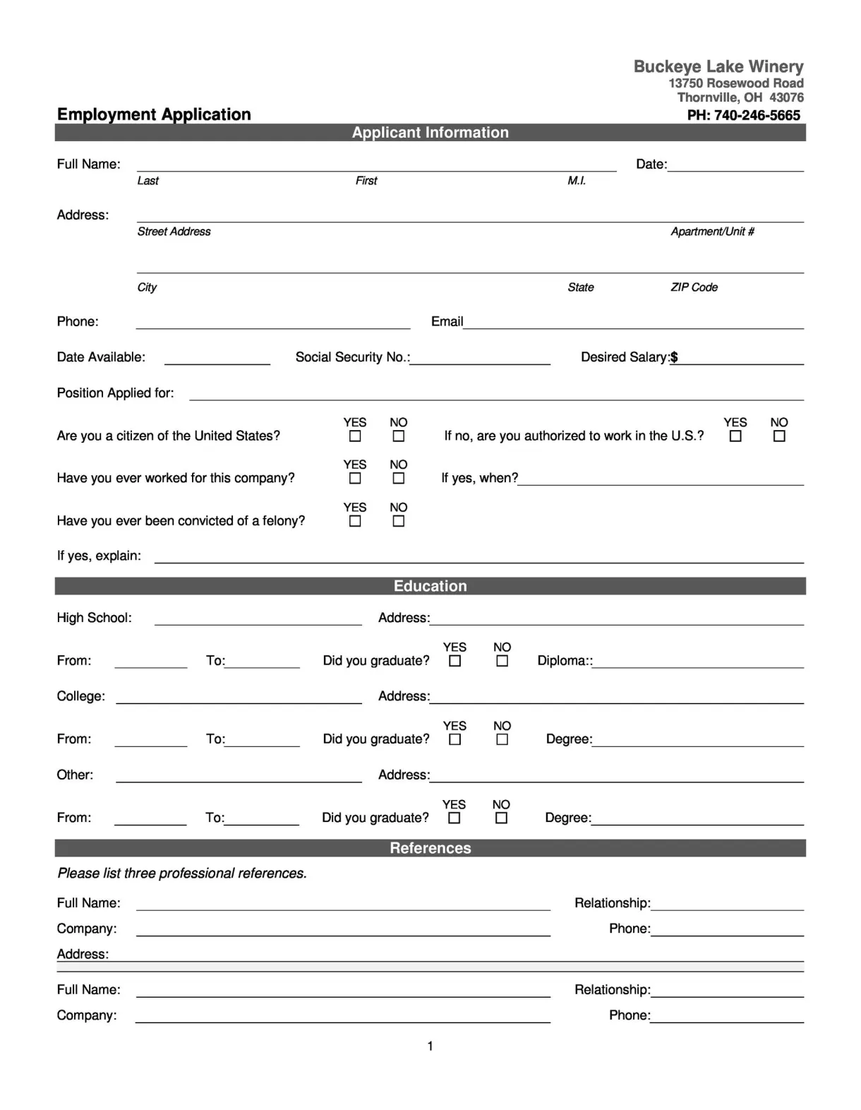 Printable employment application