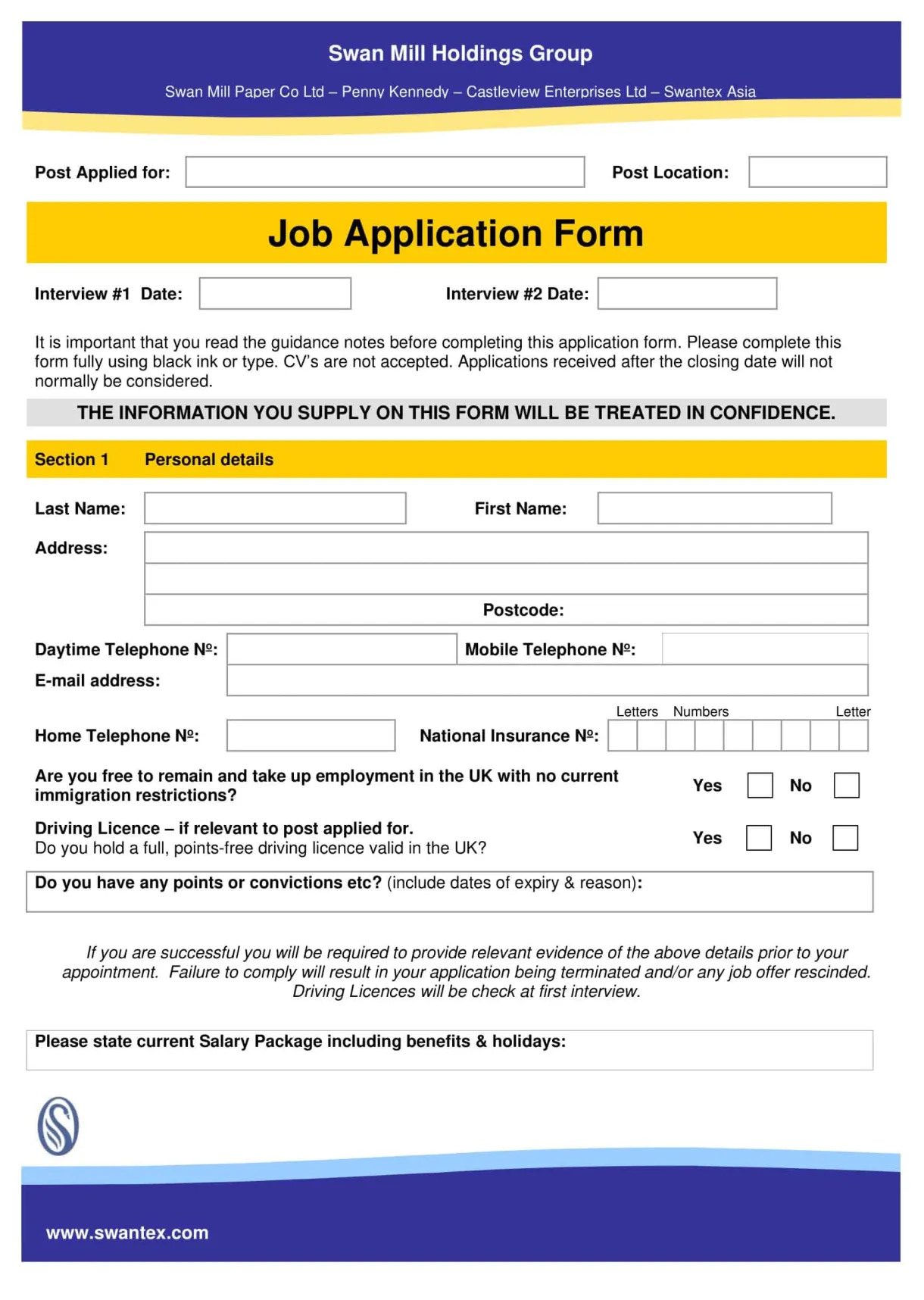 Free printable employment job application form templates [pdf]