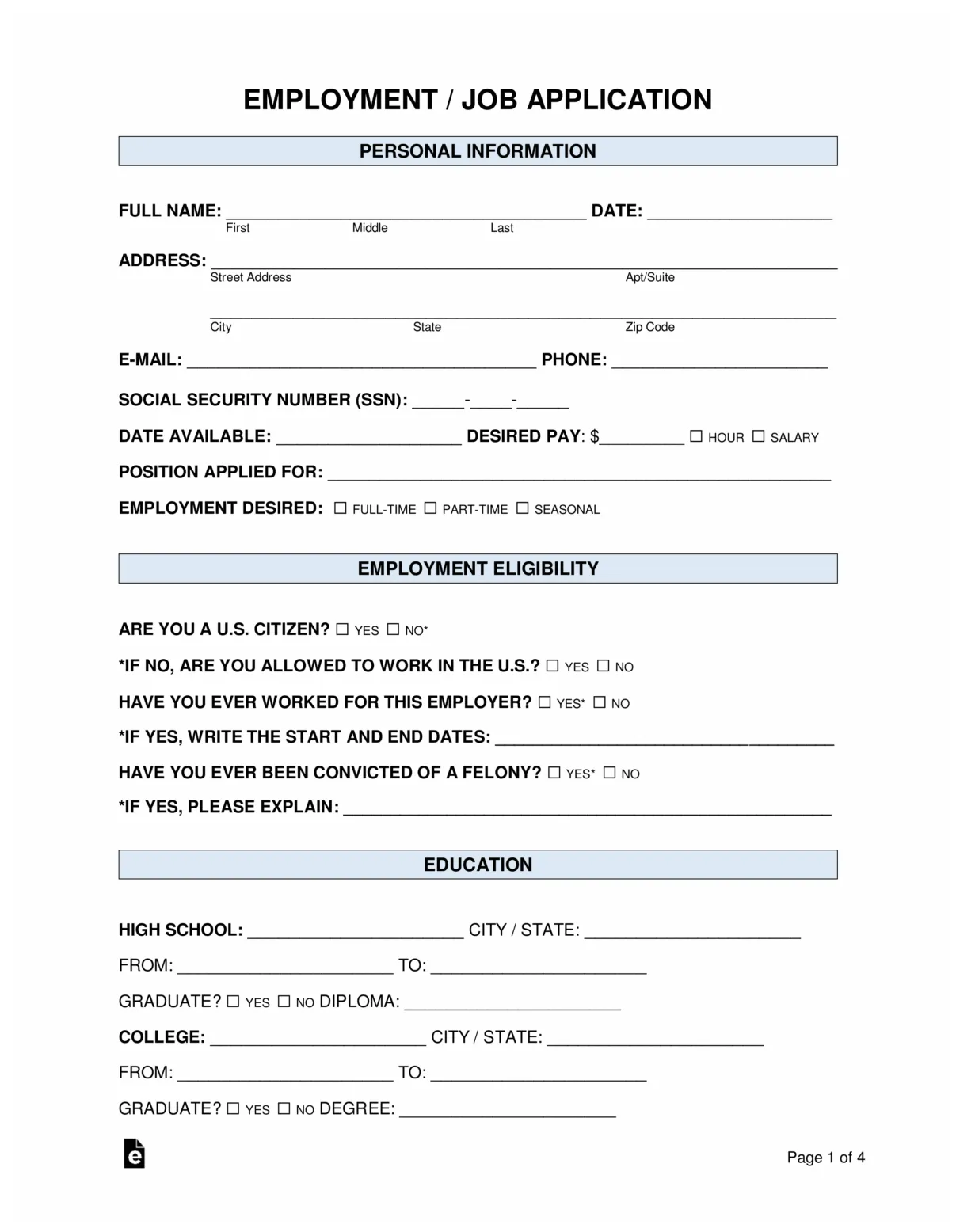 Printable employment application form streamline your hiring process