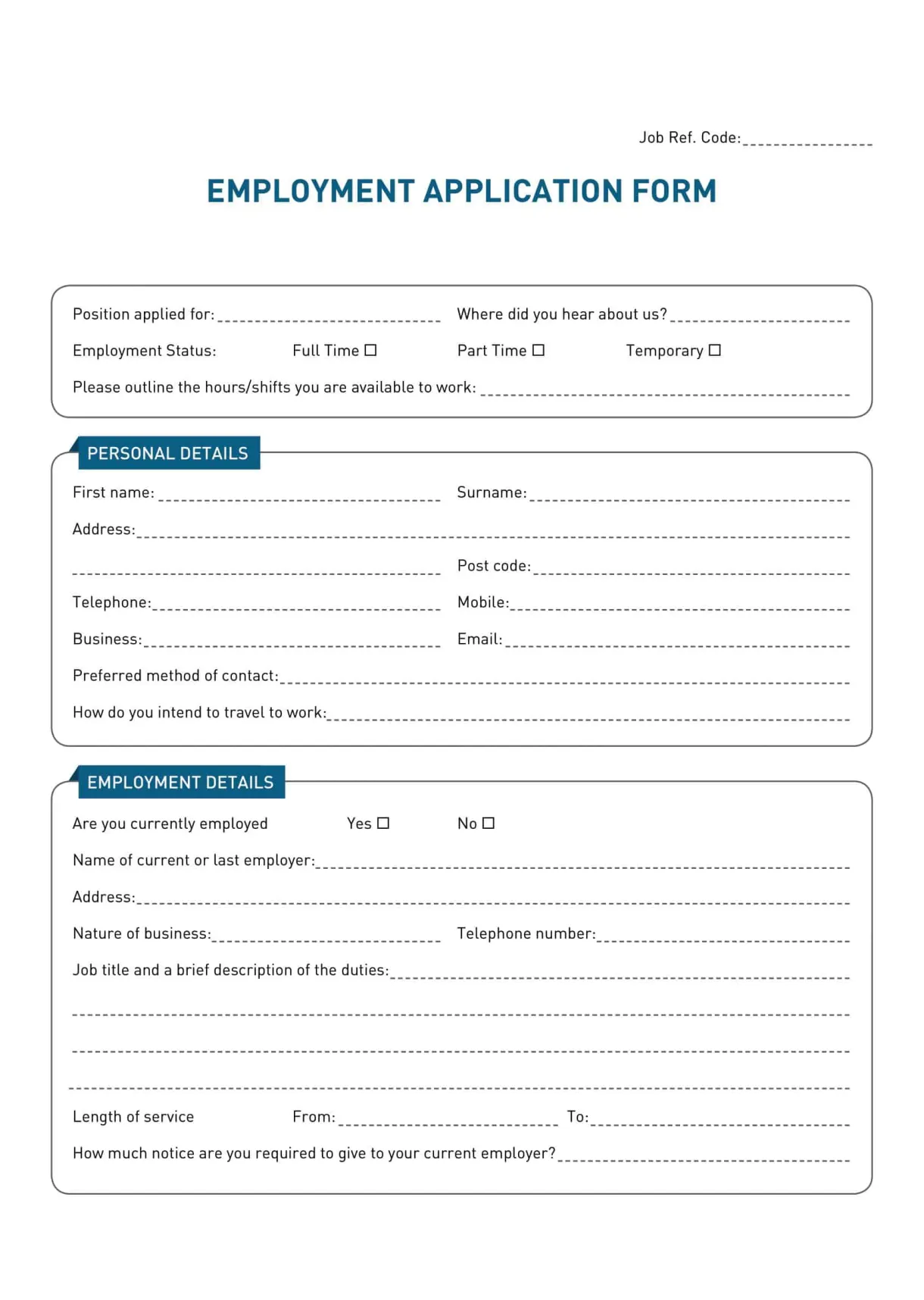Free printable employment job application form templates [pdf]