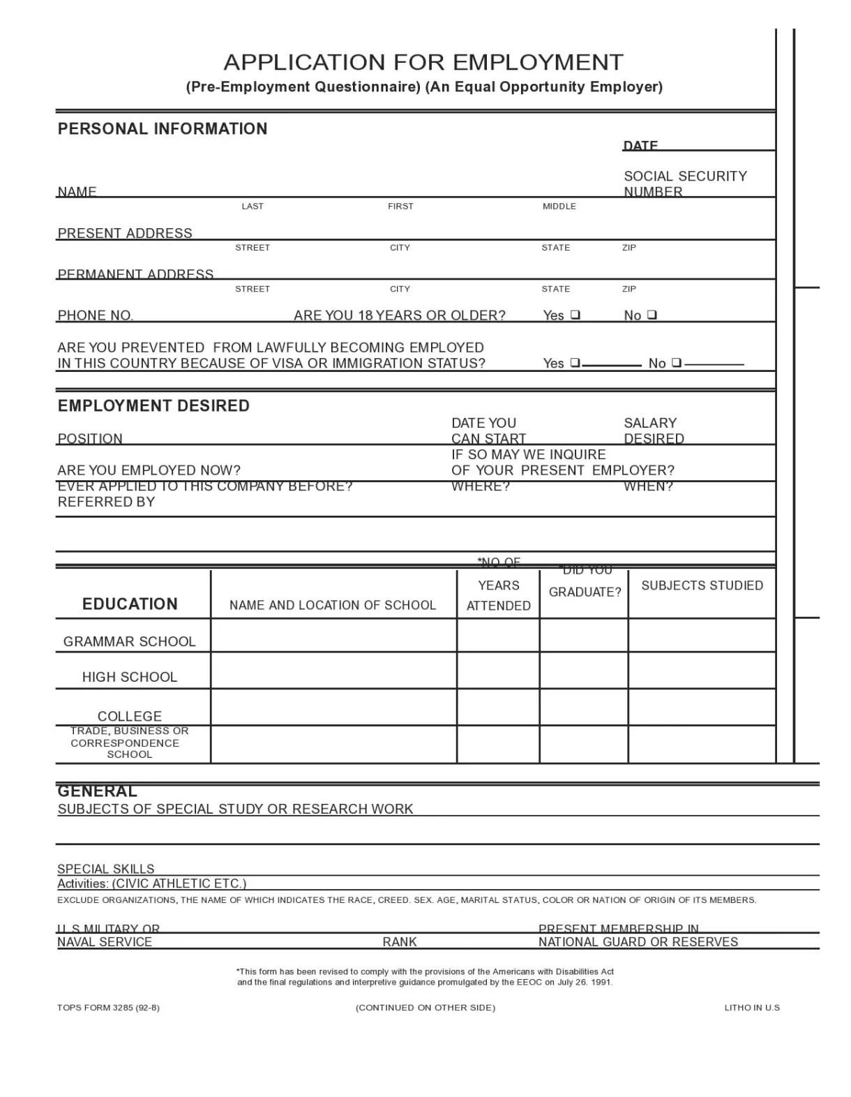 27 basic employment application templates [free] printable coloring page