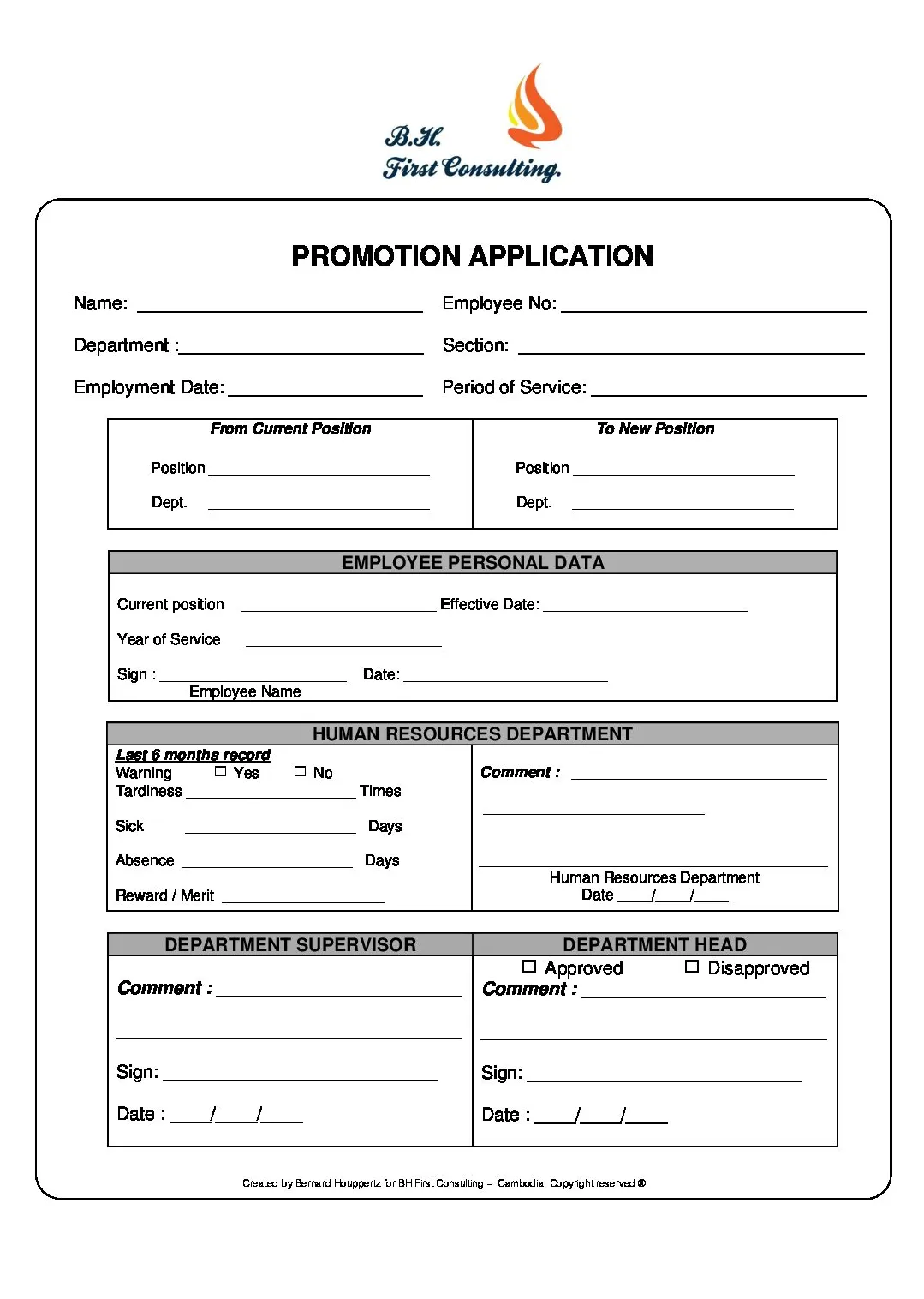 Promotion application bh first consulting