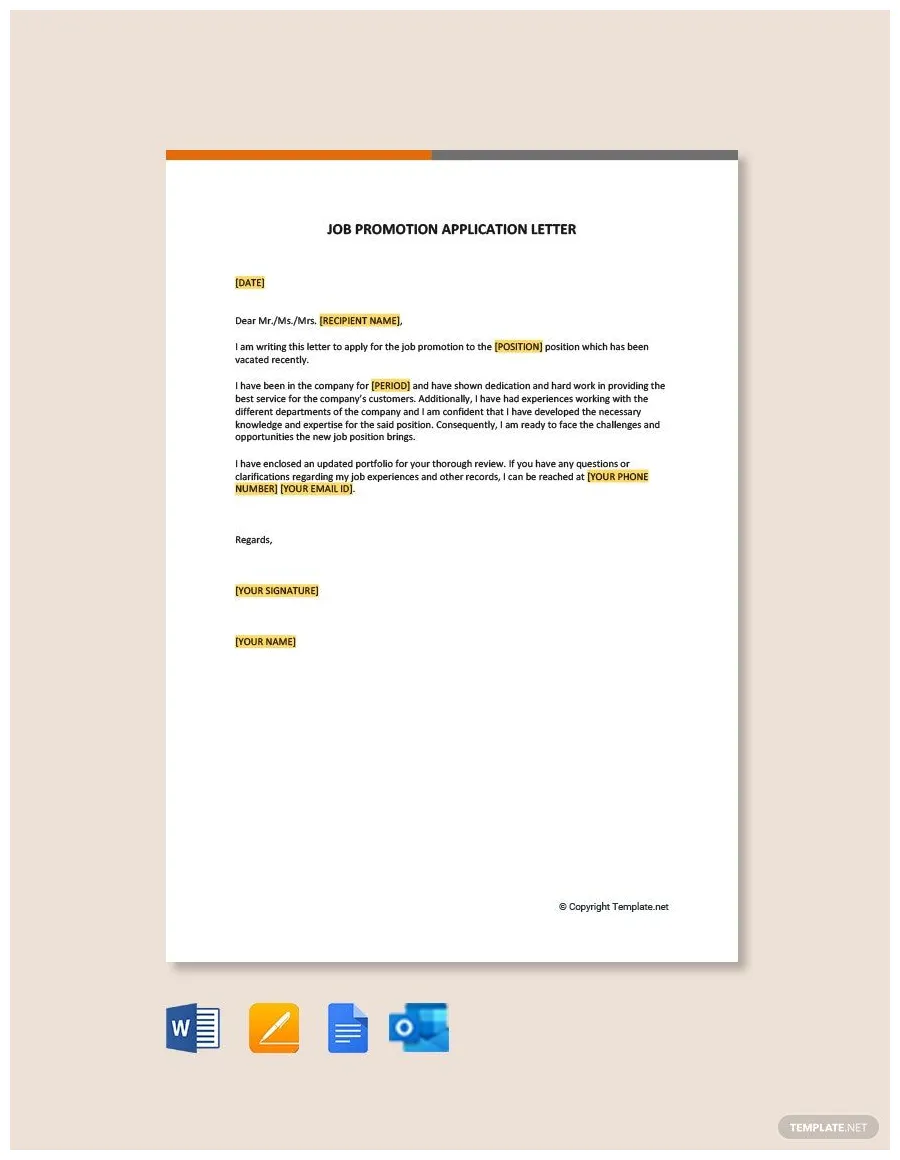 Job promotion application letter download in word, google docs, pdf