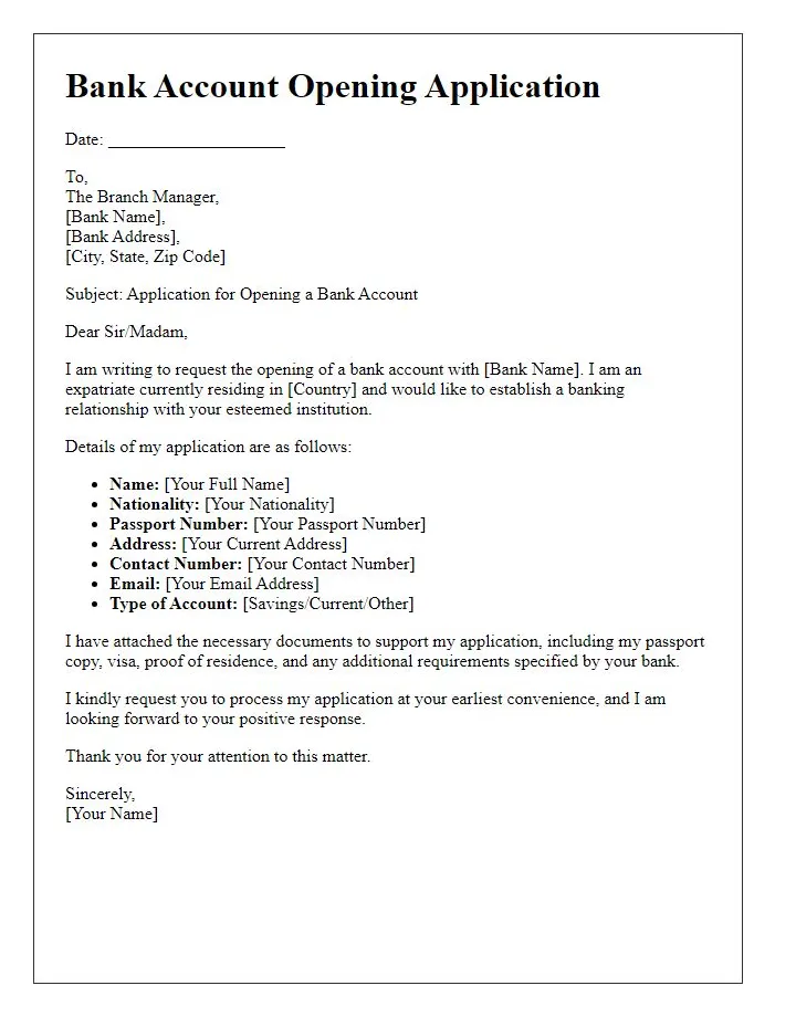 Letter template for bank account opening request free samples in pdf