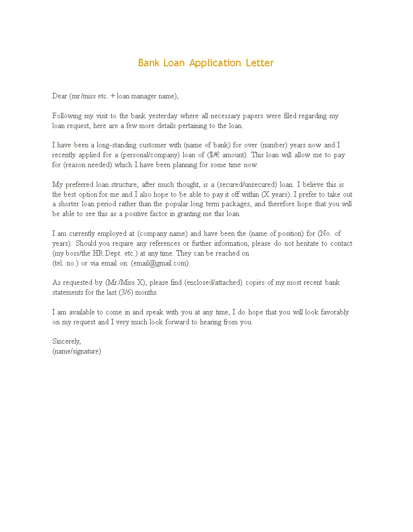 Bank loan application letter sample templates at allbusinesstemplates