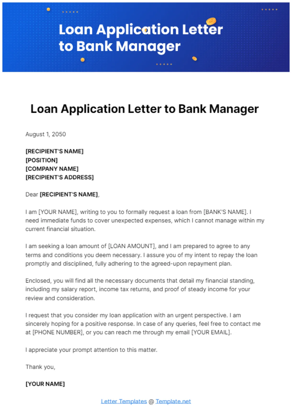 Loan application letter to bank manager template edit online