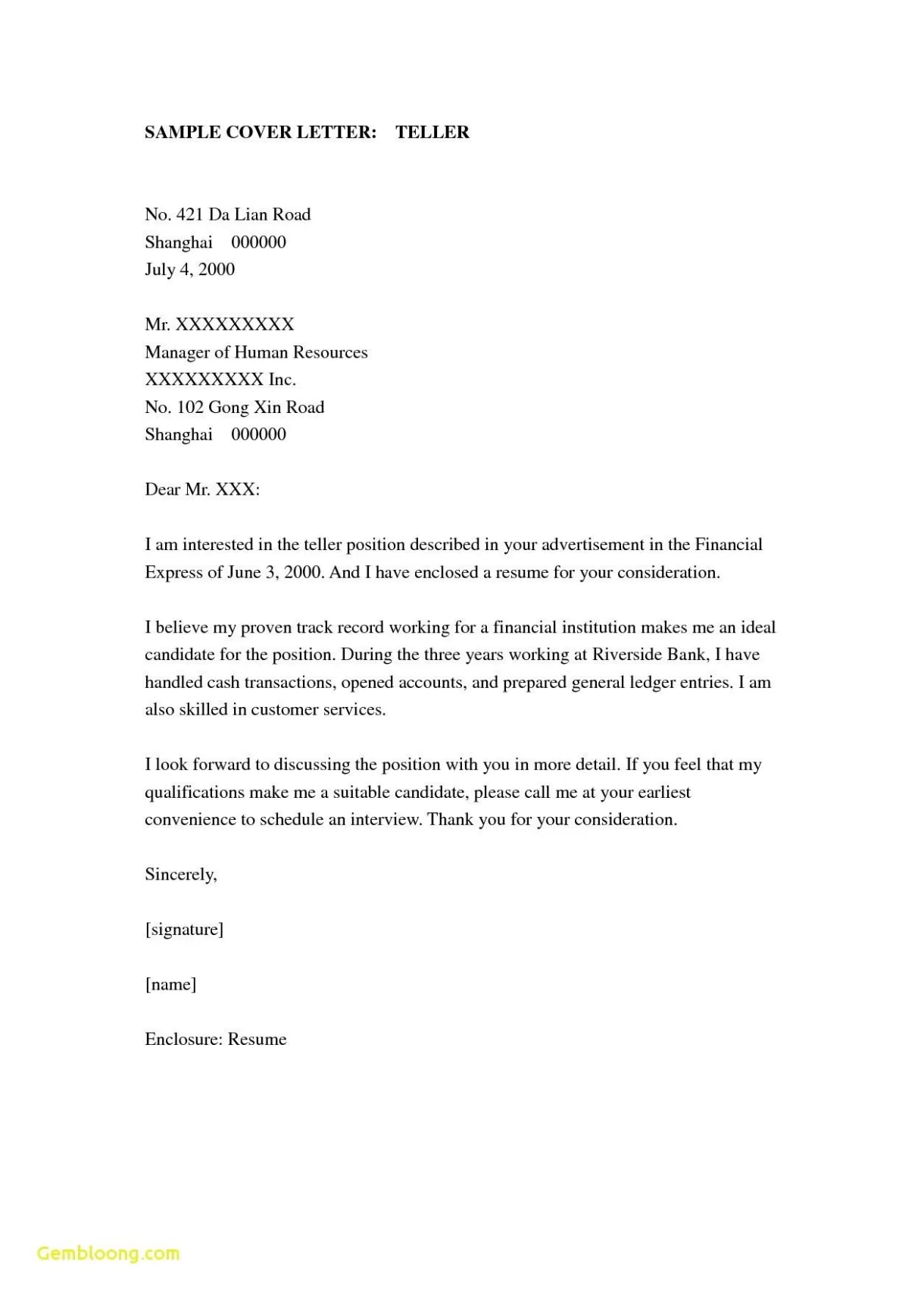 Stunning bank job application letter format sample resume for fast food