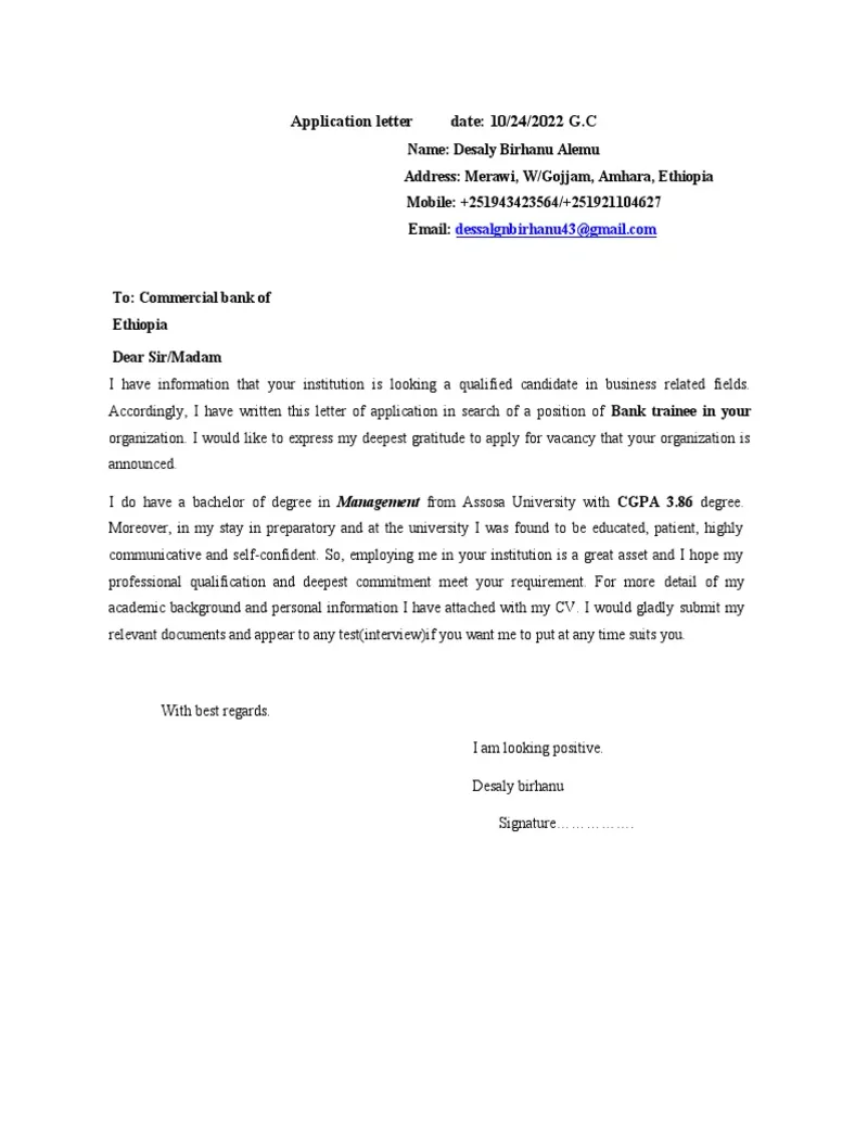 Application letter bank pdf