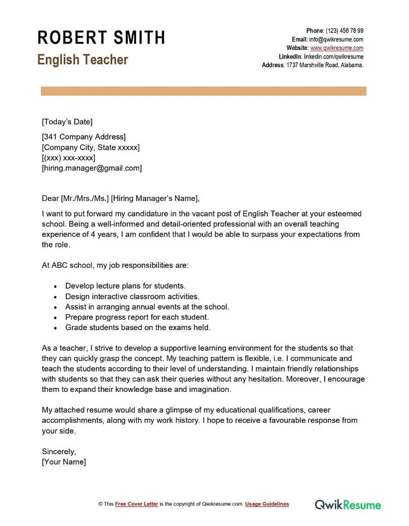 Divine info about application letter for english teacher sample general