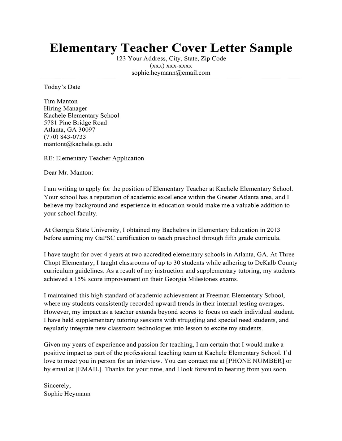 Elementary teacher cover letter sample & guide resumecompanion