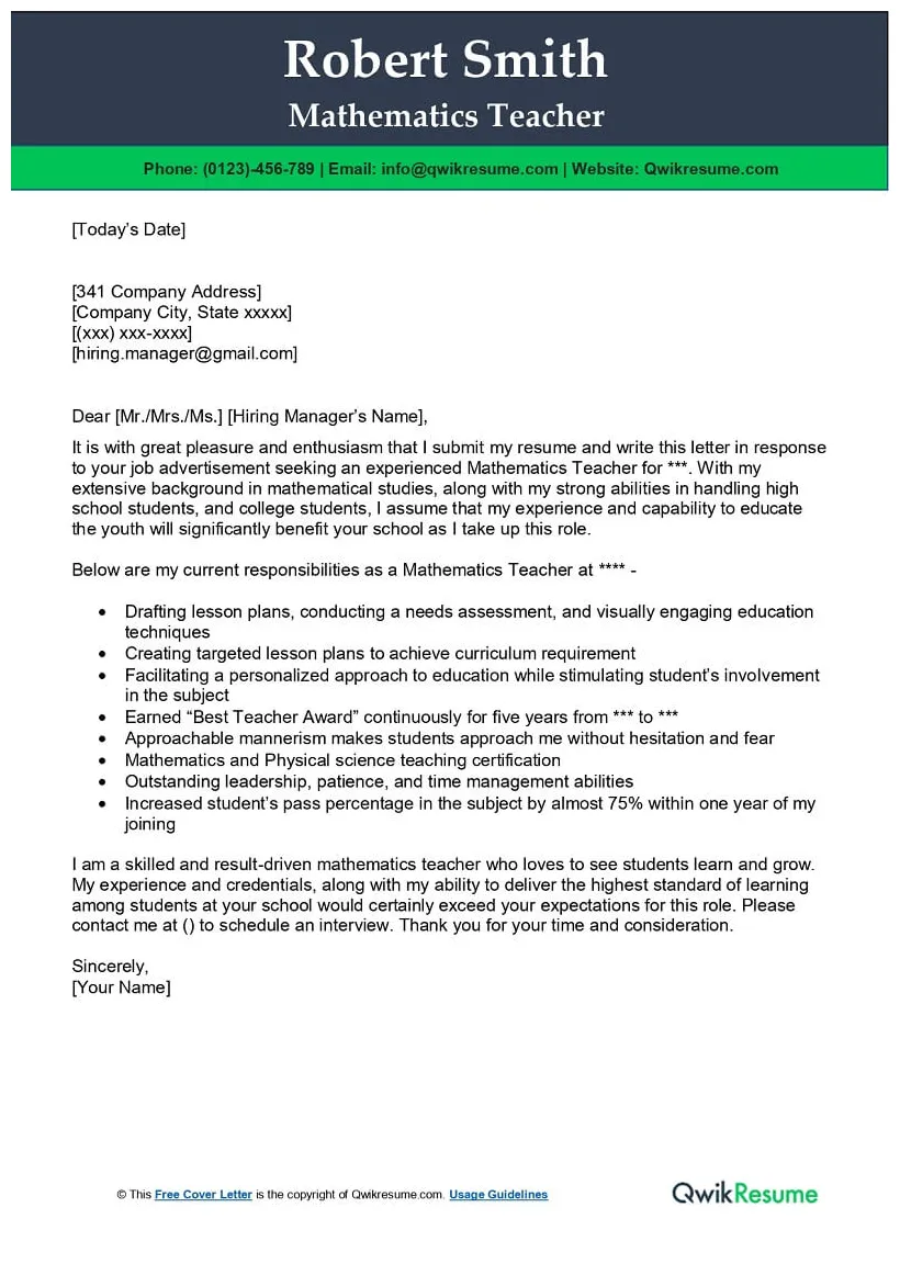 Application letter for the post of a primary teacher with no experience