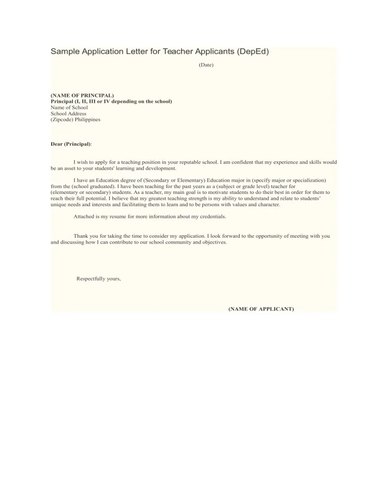 Teacher application letter sample deped