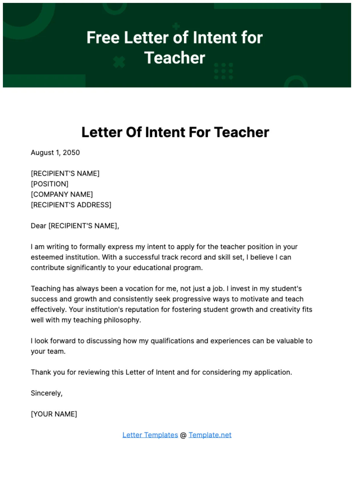 Free letter of intent for teacher template edit online & download