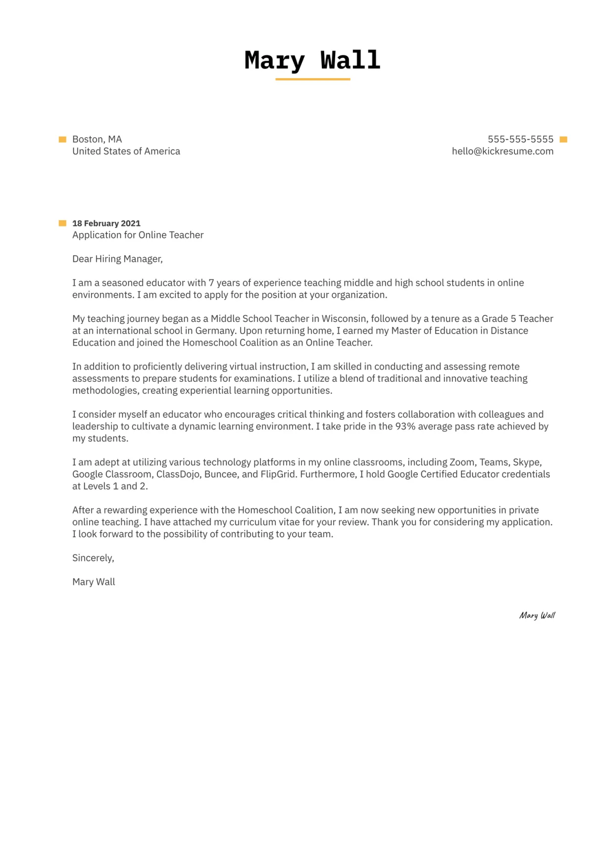 Online teacher cover letter sample kickresume riset