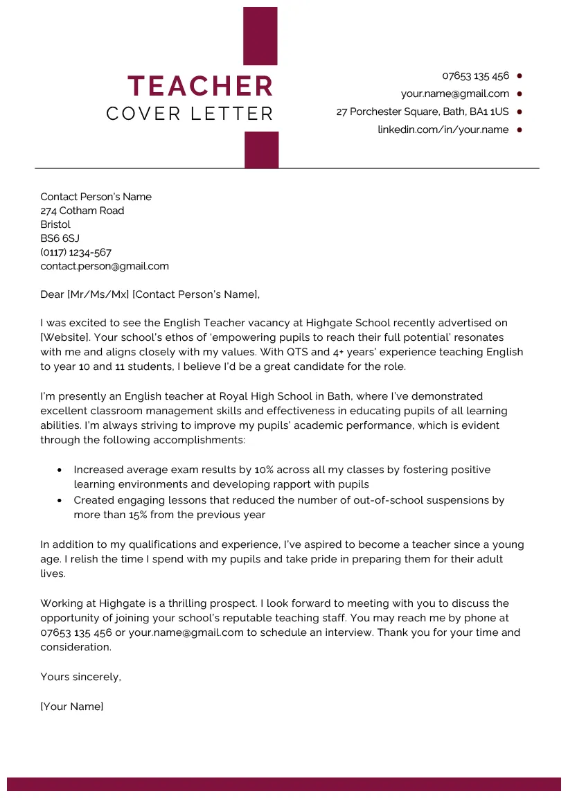 Teacher cover letter writing tips example cv genius, 54% off