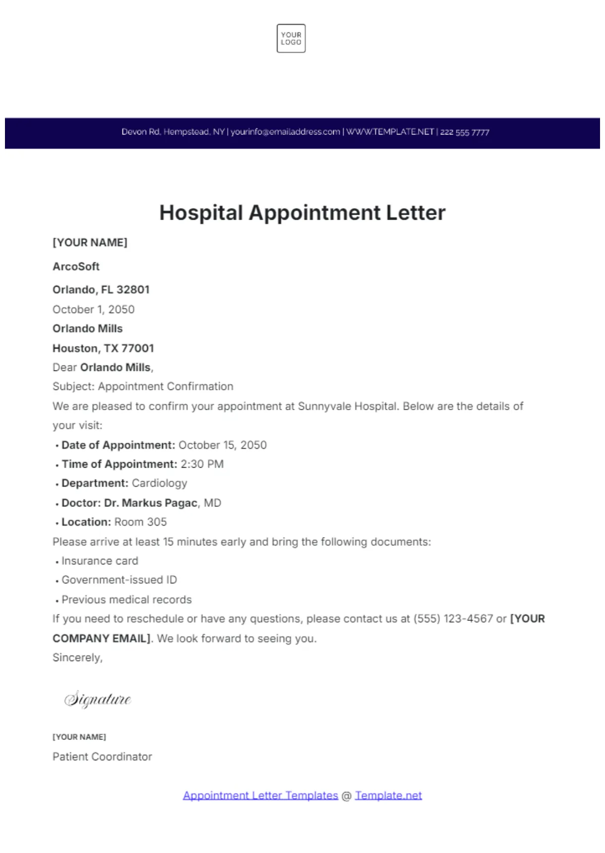 Free appointment letter principal school template to edit online