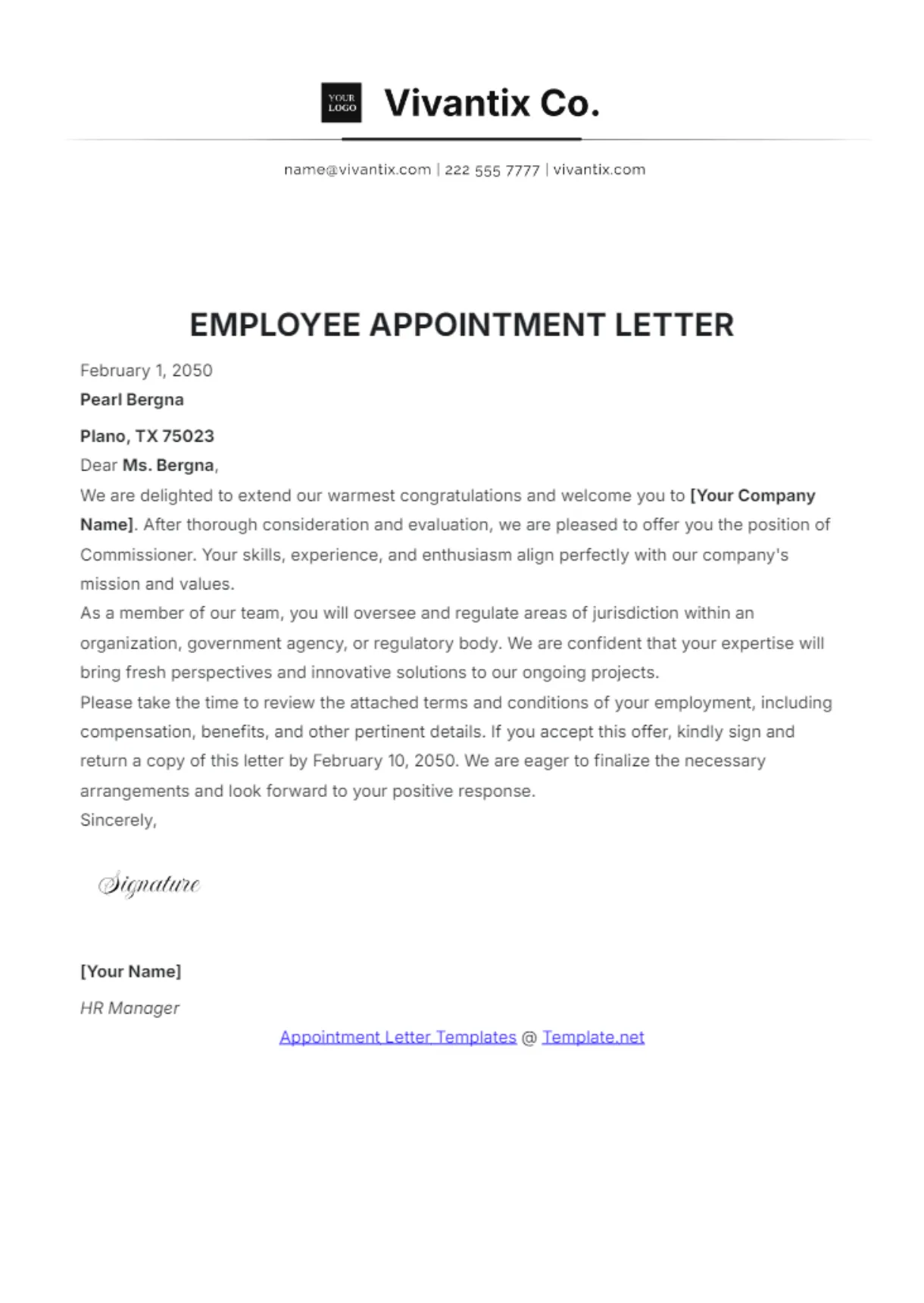 Free 16.1 appointment letter template to edit online