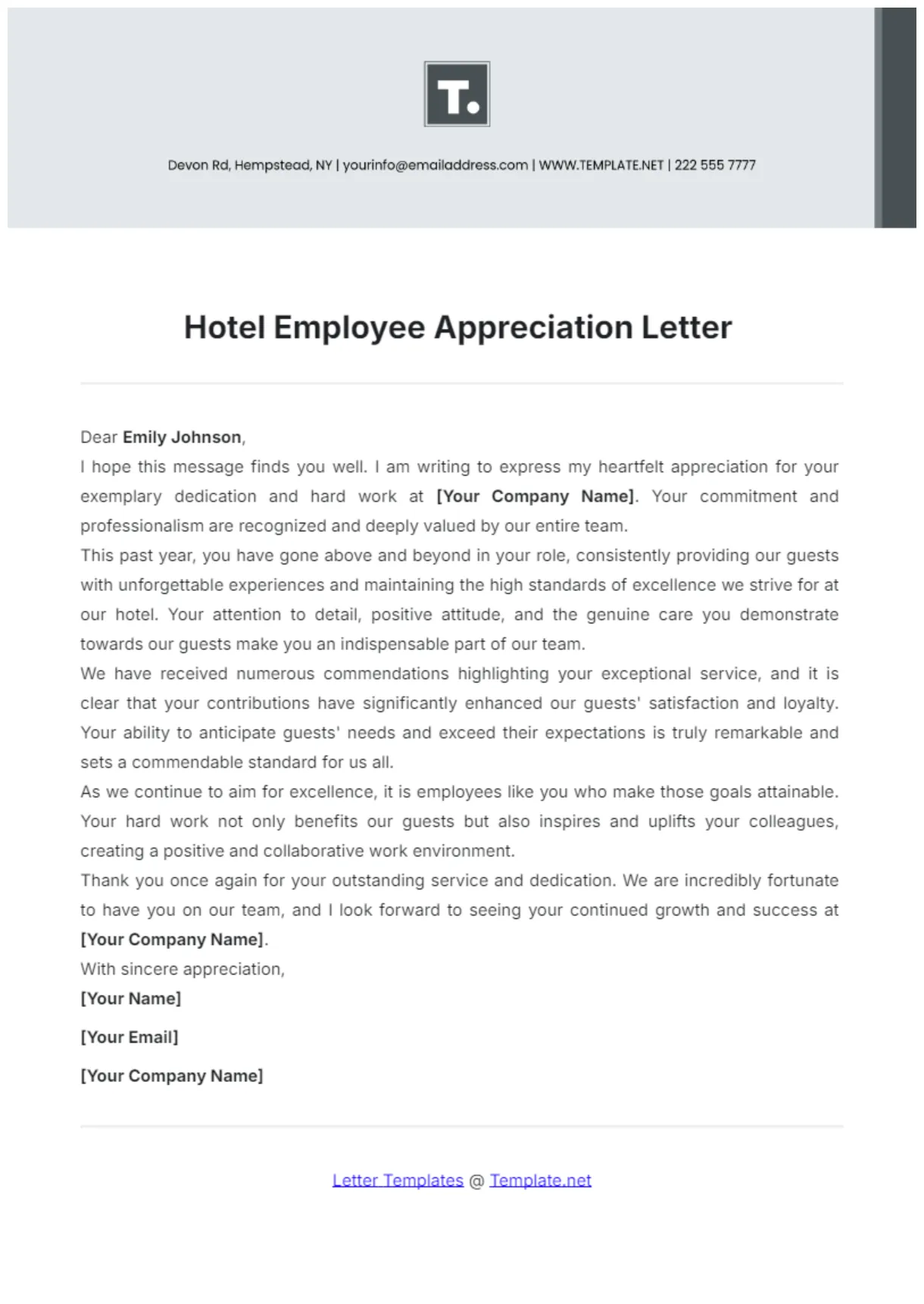 Employee appreciation letter template free sample appreciation letter