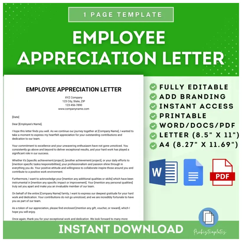 Employee appreciation letter template probiztemplates