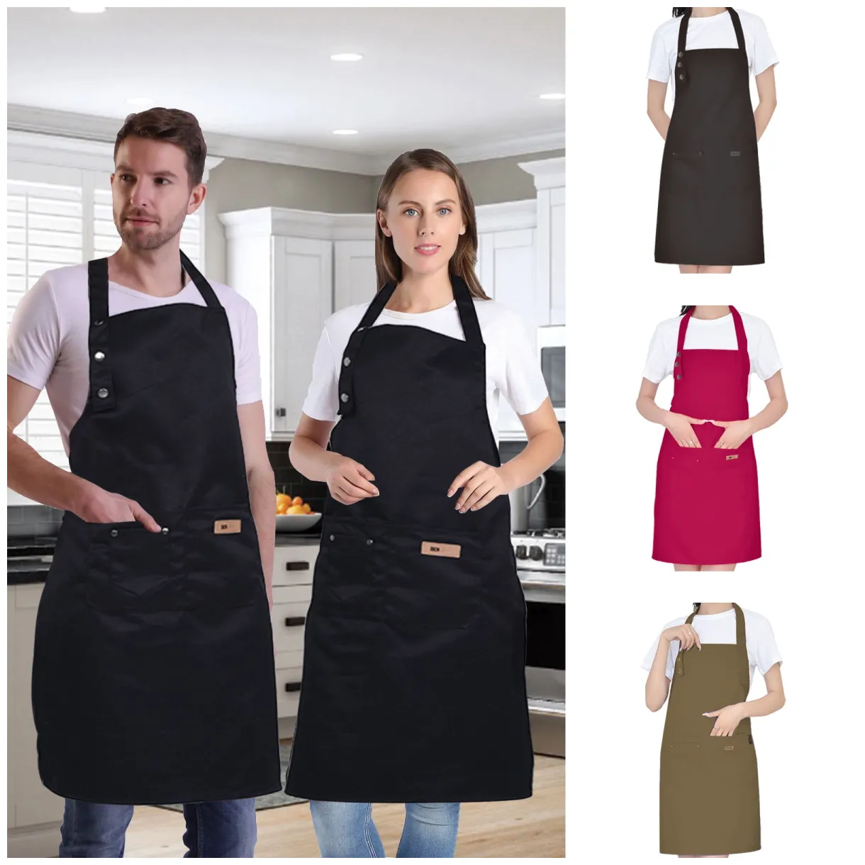 Adjustable bib apron unisex durable canvas professional kitchen