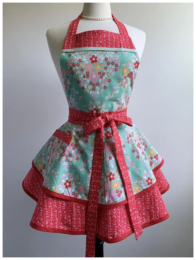 Personalized womens retro apron with cute red hearts