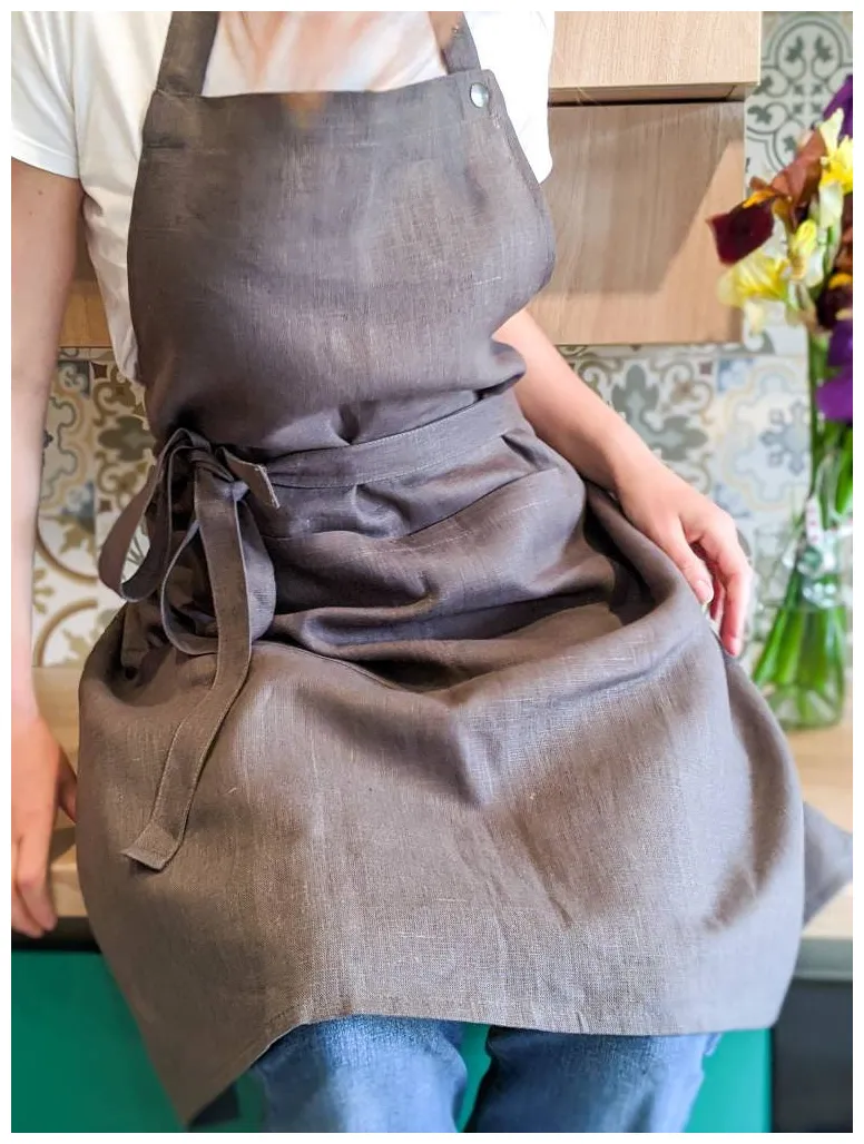 Grey linen apron with 2 pockets kitchen apron gardening etsy