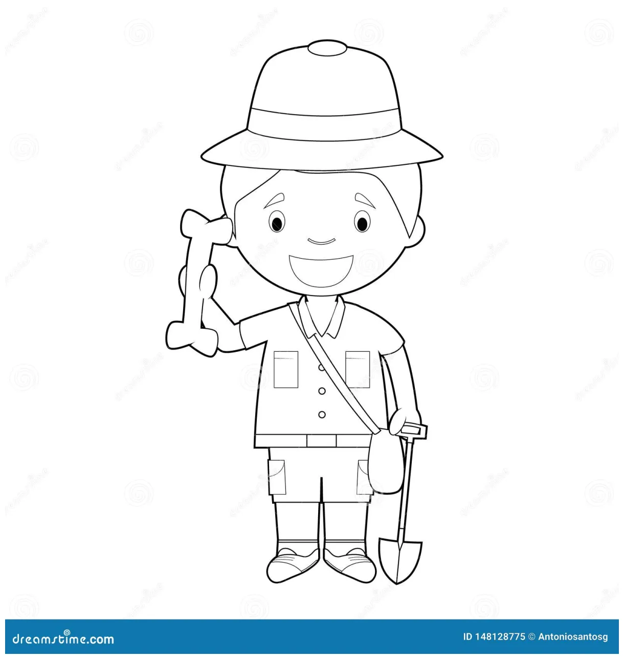 Easy coloring cartoon vector illustration of an archaeologist printable coloring page