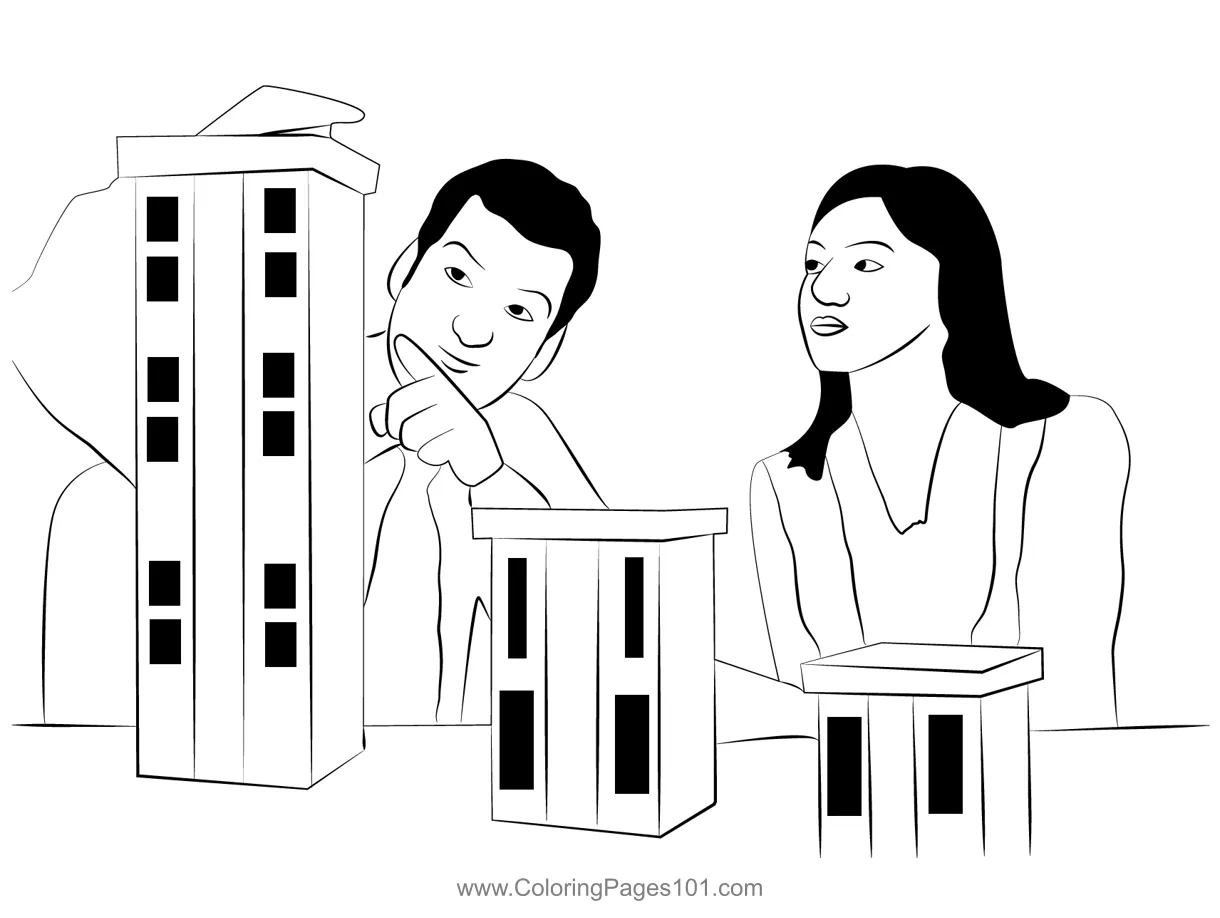 Architect with model coloring page for kids free architects printable
