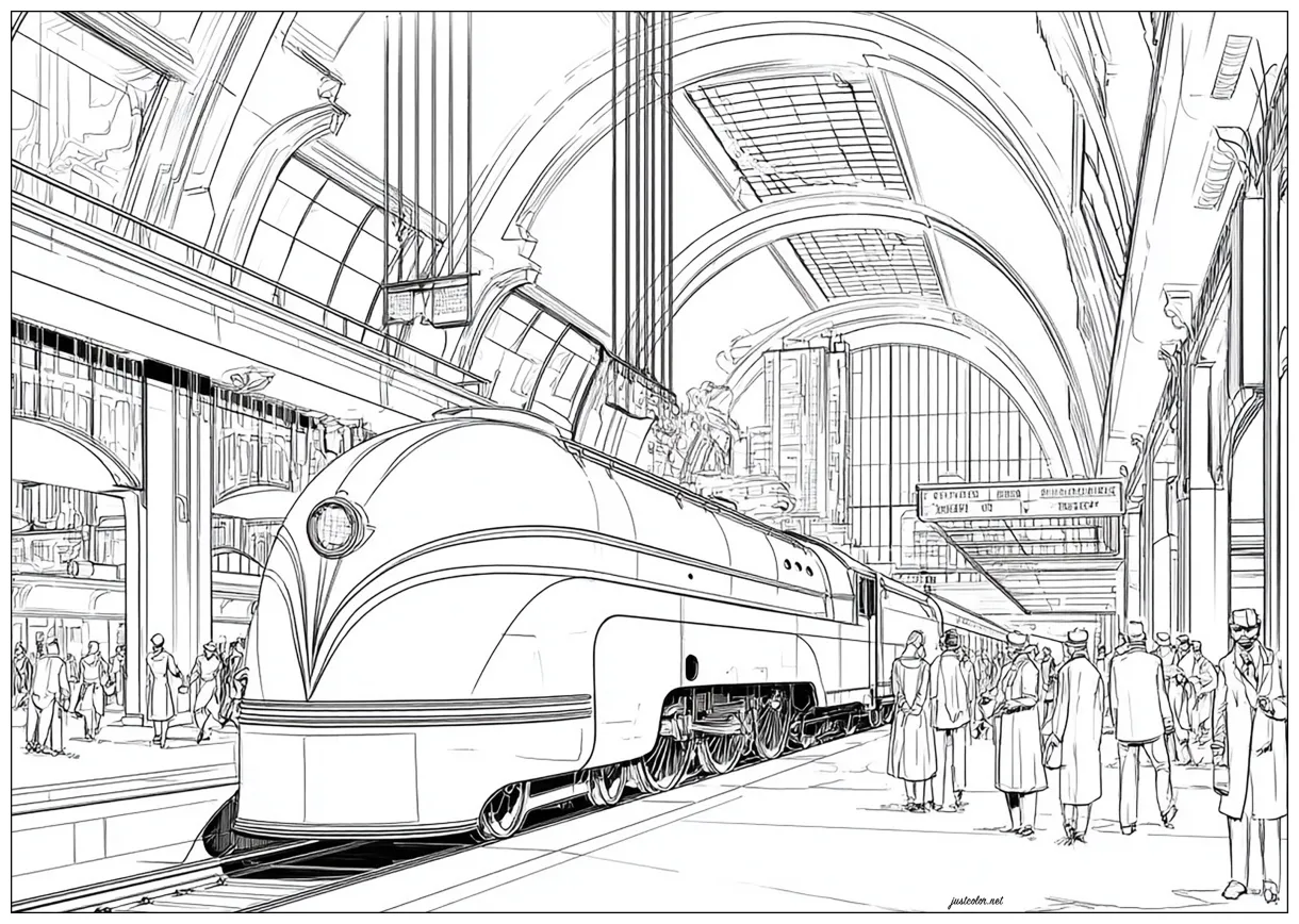 Art deco train station art deco coloring pages for adults