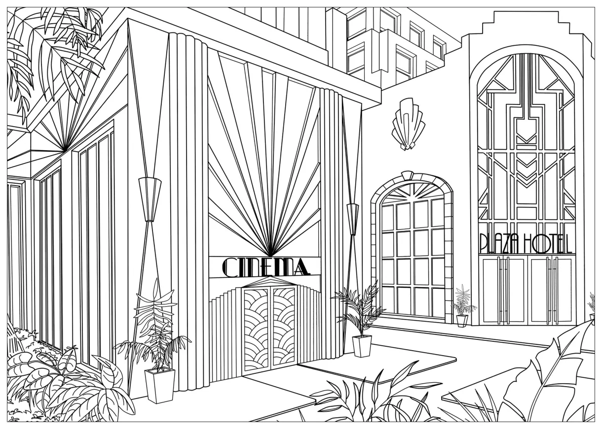 Art Déco plaza - Art Deco Coloring Pages for adults