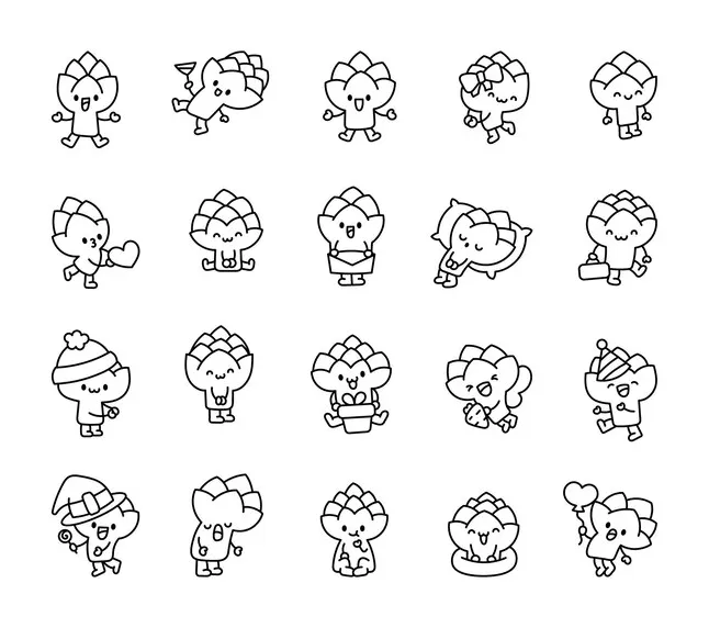 Premium vector adorable artichoke character coloring page printable coloring page