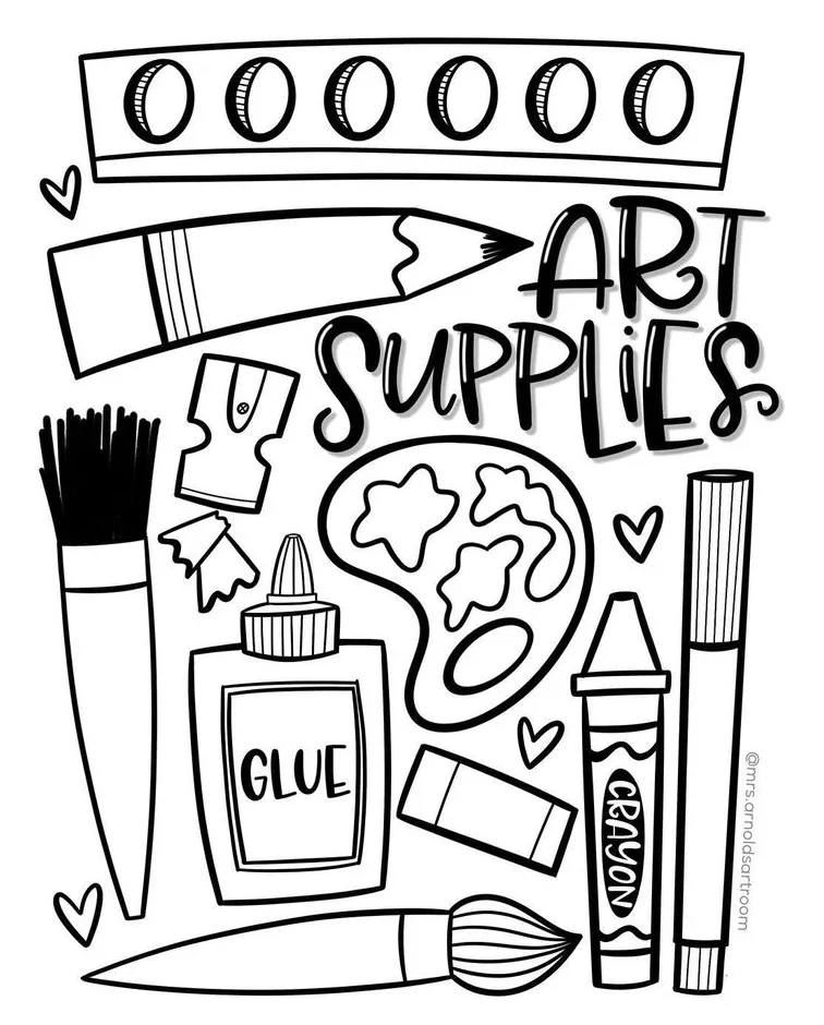 Art supplies coloring page printable coloring page