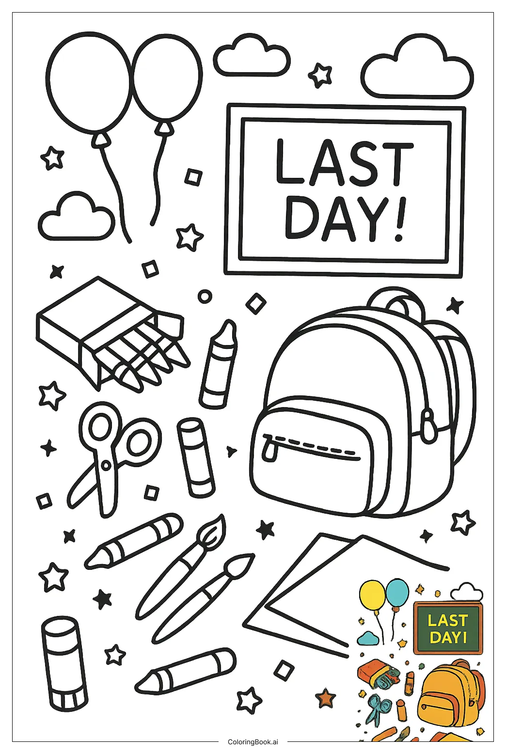 Art supplies coloring page