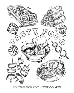 Food coloring page asian food stock illustration 2205668429 shutterstock