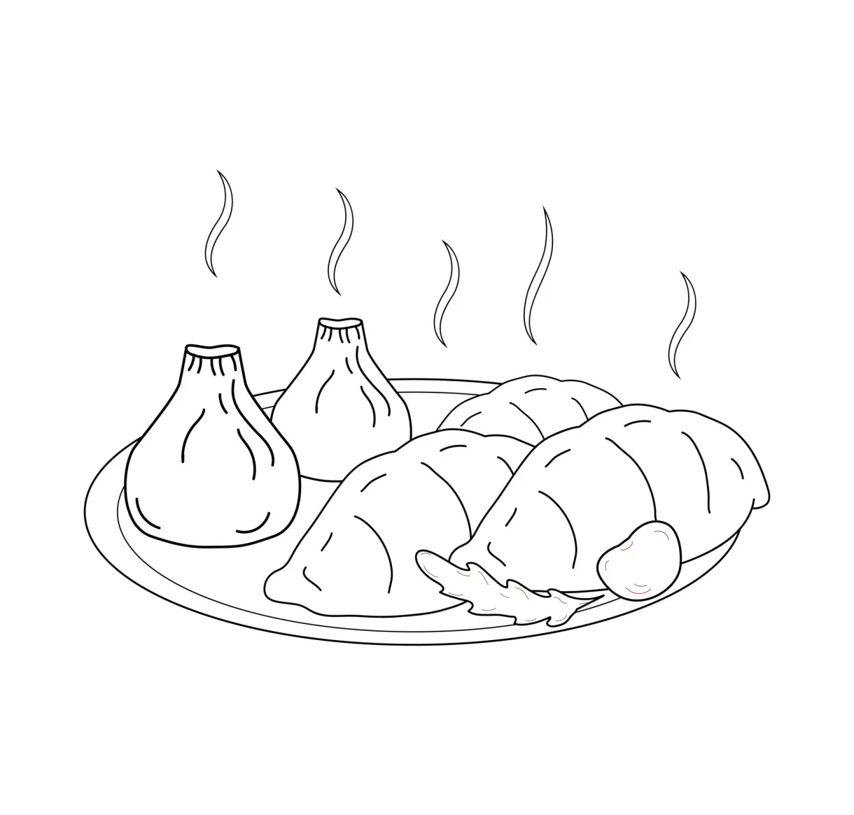 Coloring page chinese dumplings with vegetables. asian food traditional