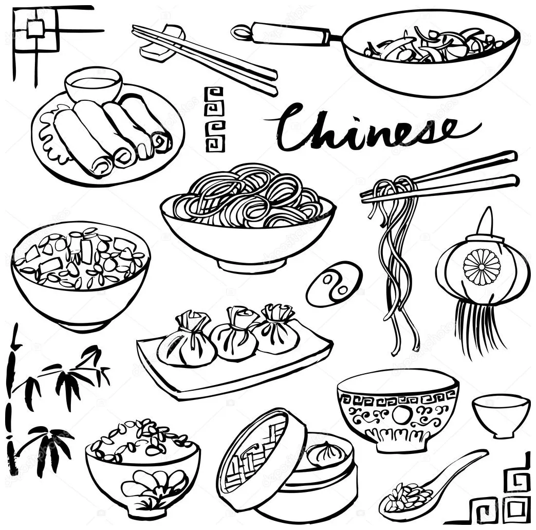 Sketch of asian food coloring coloring pages