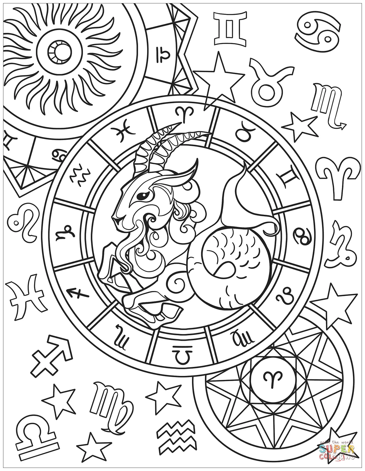 Astrology zodiac sign coloring pages printable coloring page