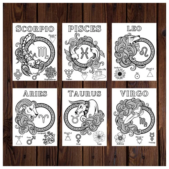 Astrology zodiac sign coloring pages
