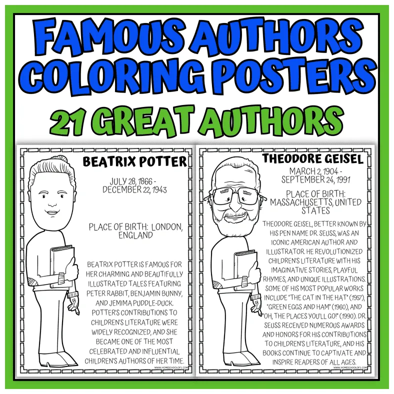 S 21 famous children’s authors to color