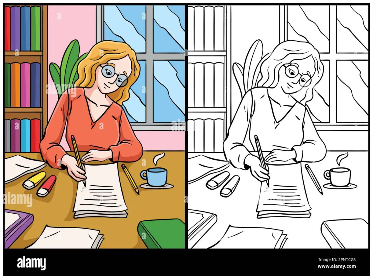 Author coloring page colored illustration stock vector & art alamy