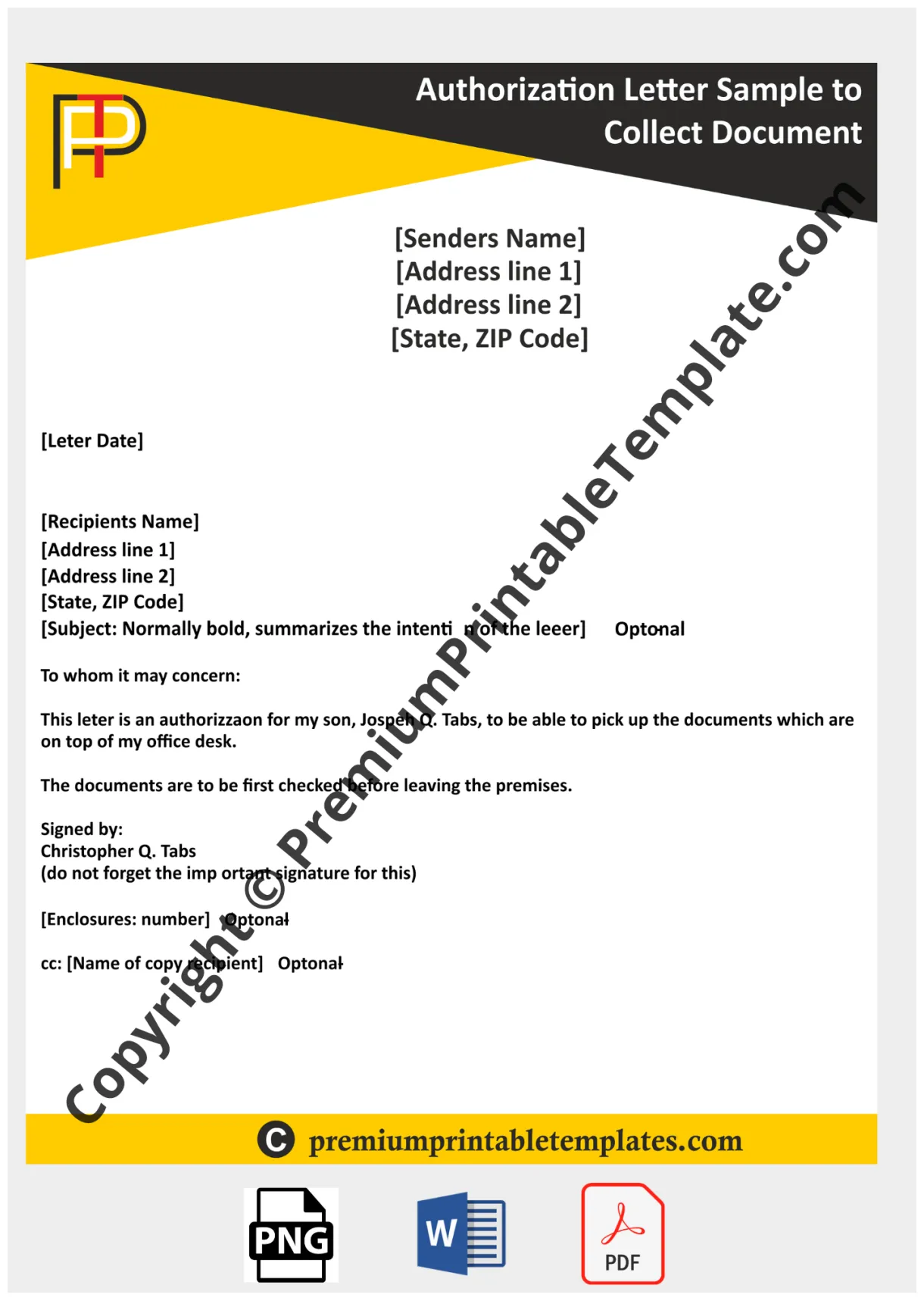 Collect document authorization letter blank printable pdf, word