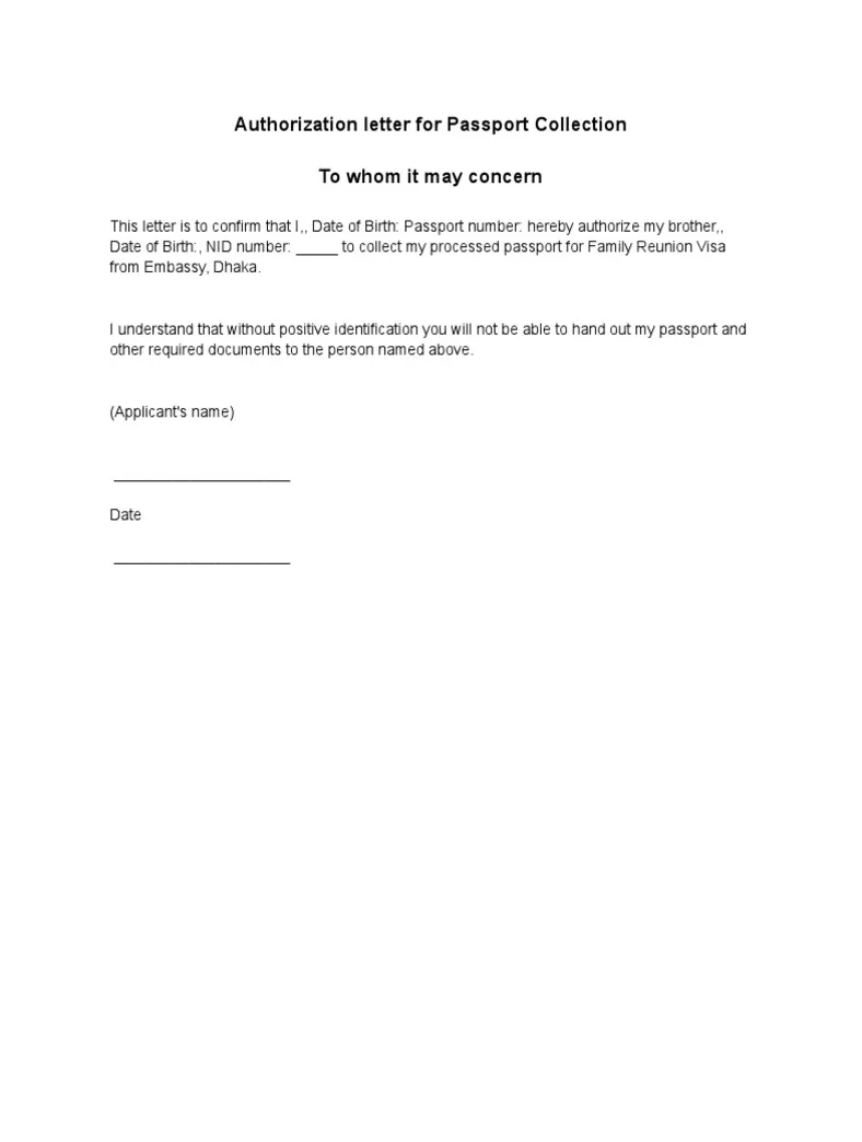 Authorization letter for passport collection pdf