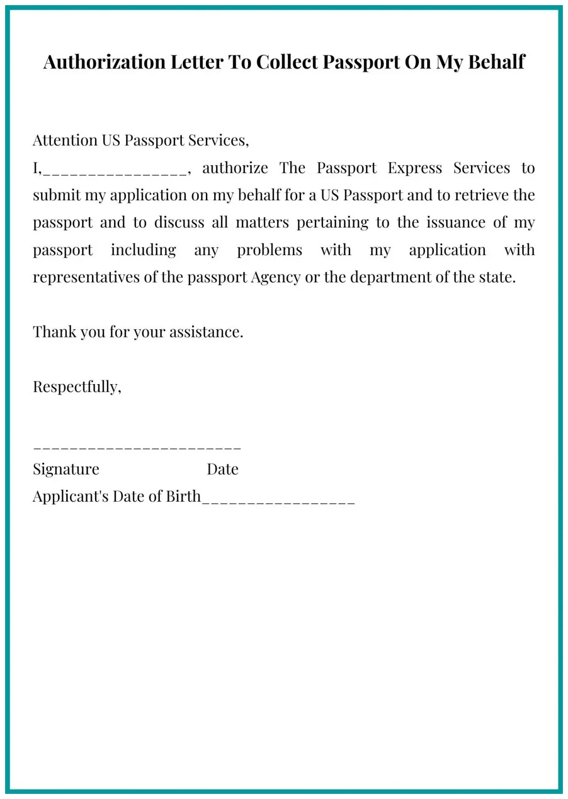Authorization letter for passport template sample