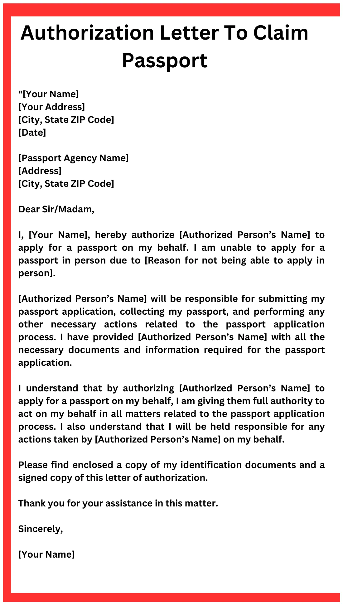 Authorization letter to claim passport 10 samples