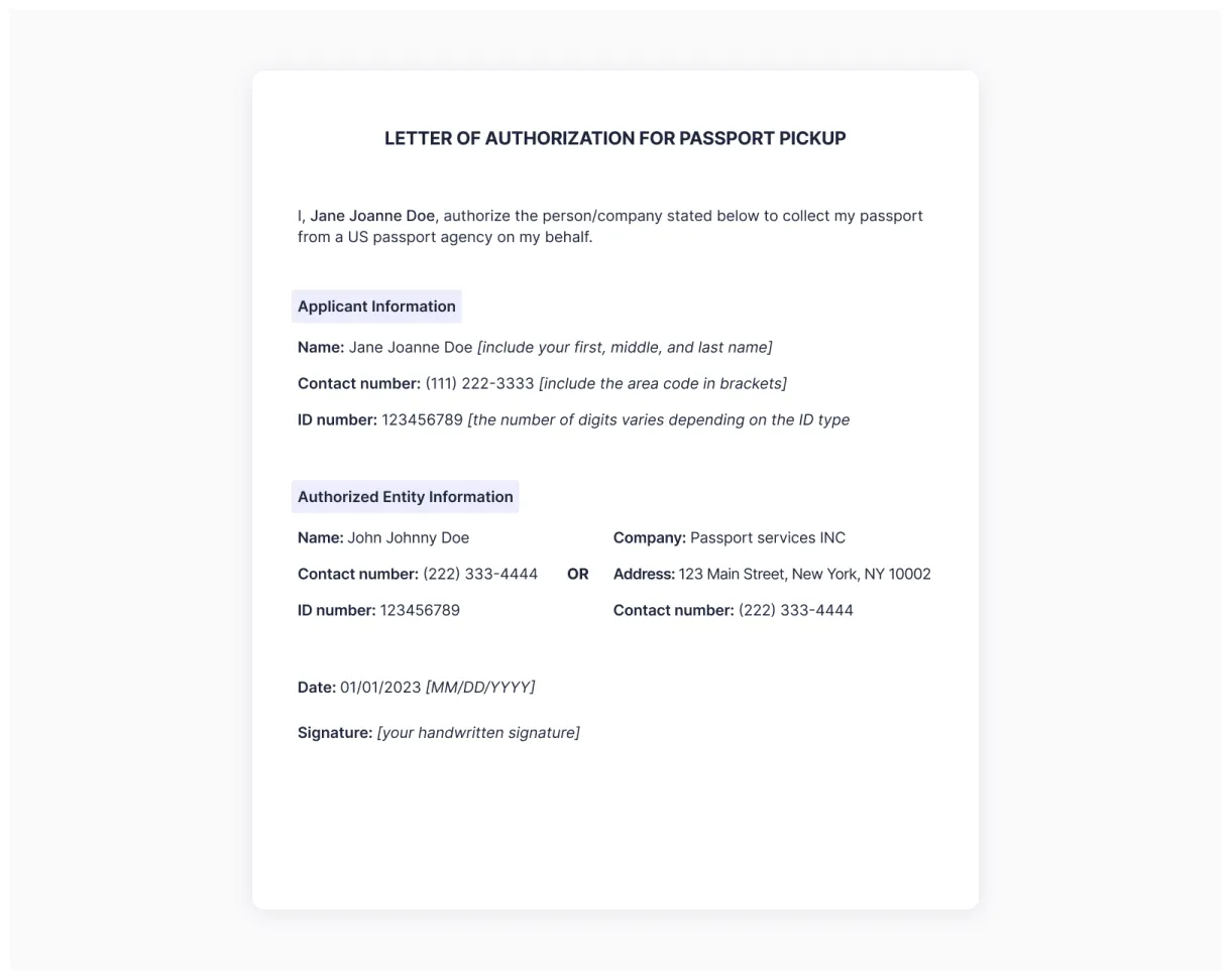 Authorization letter to pick up a passport pdf & how to fill out