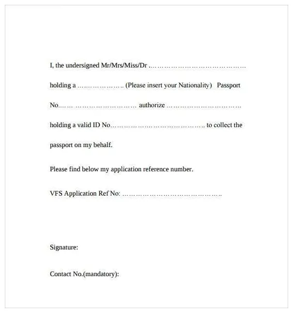Free sample authorization letter template to collect passport