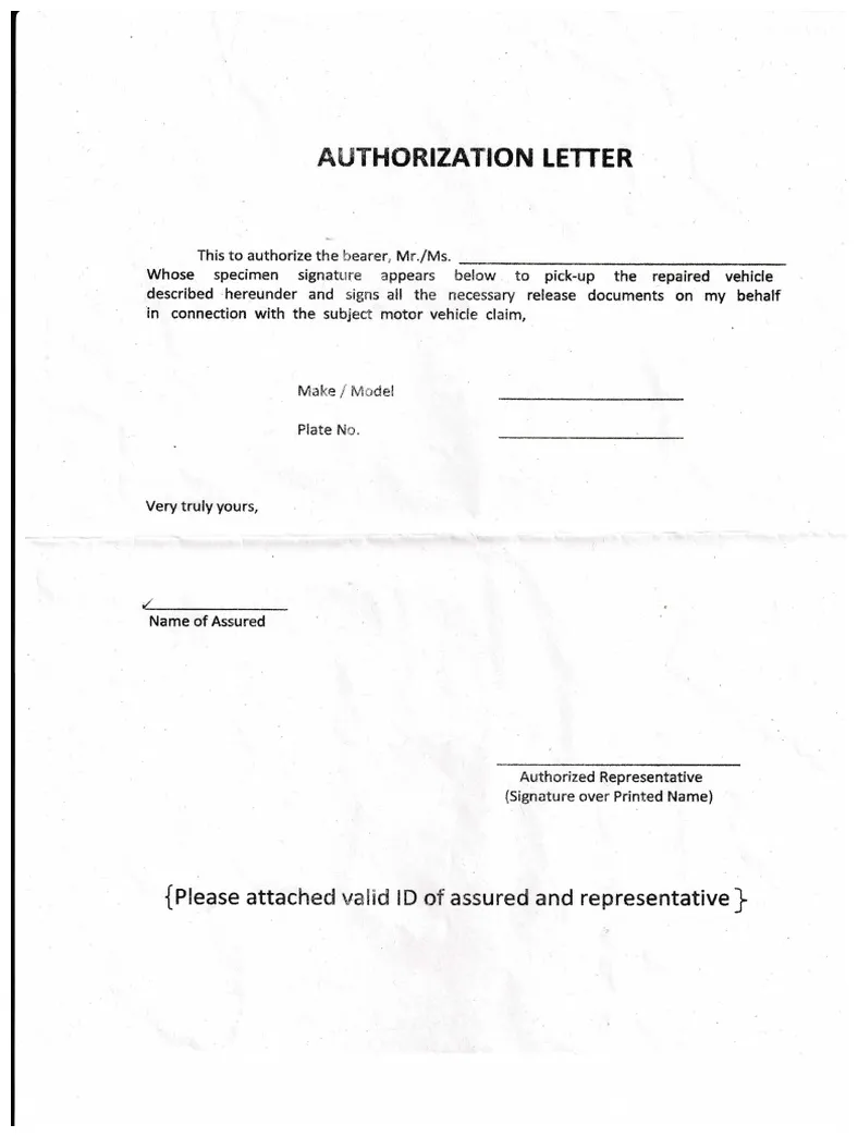 Vehicle authorization letter pdf