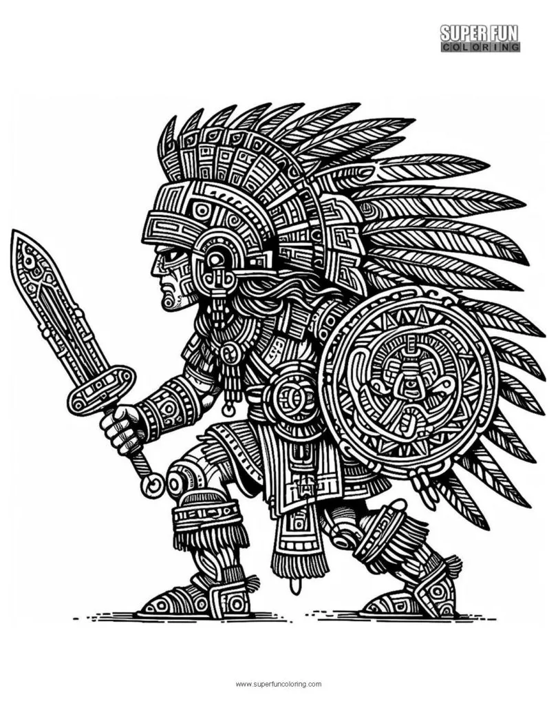 Aztec warrior super fun coloring