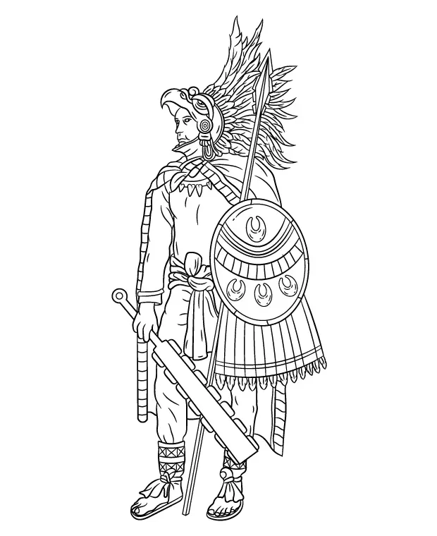 Aztec coloring page ancient warrior