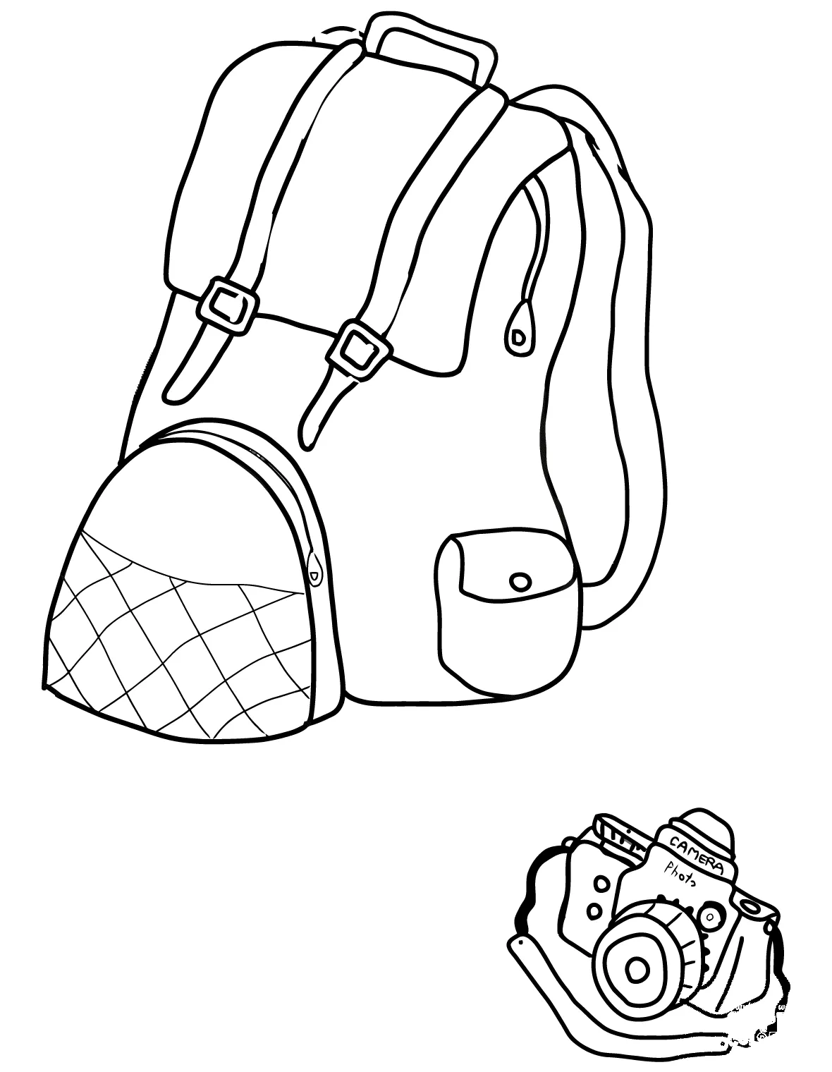 Backpack and camera coloring page colouringpages